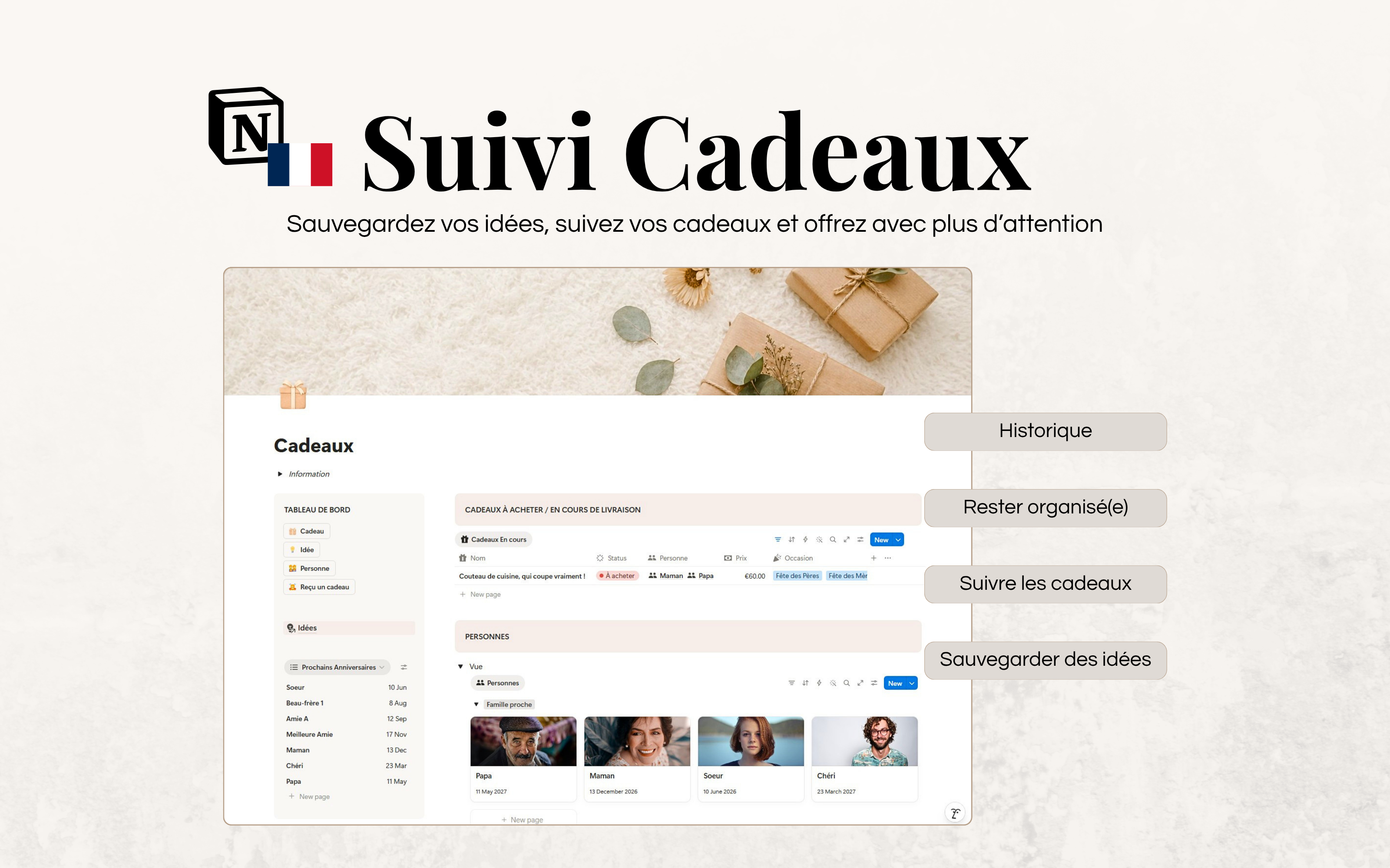 Système de planification des cadeaux